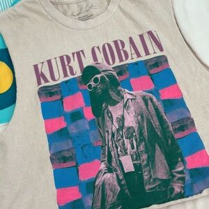 Kurt Cobain Baggy Crop Sleeveless T-shirt Women's Size Small 100% Cotton